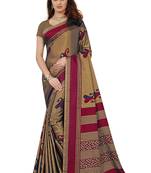 Dark brown printed art silk saree with blouse