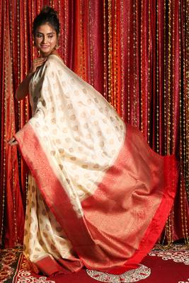 Off white woven banarasi saree with blouse 2
