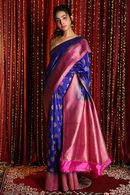 Blue woven banarasi silk saree with blouse 1