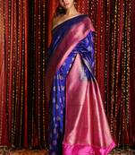 Blue woven banarasi silk saree with blouse