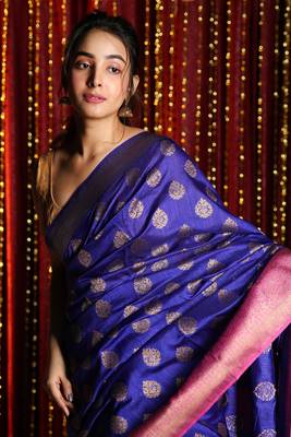 Blue woven banarasi silk saree with blouse 3