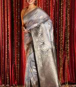 Silver woven tussar silk saree with blouse