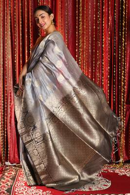 Silver woven tussar silk saree with blouse 2