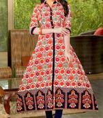 Pink Cambric Block Print Embroidered  Partywear Kurti