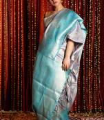 Silver woven tussar silk saree with blouse