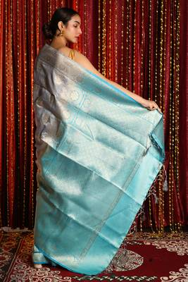 Silver woven tussar silk saree with blouse 2
