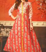 Pink Cambric Block Print Embroidered  Partywear Kurti