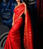 Red woven silk saree with blouse