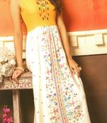 White Cambric Block Print Embroidered  Partywear Kurti