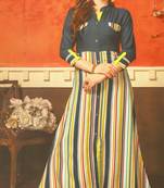 Cream Cambric Block Print Embroidered  Partywear Kurti