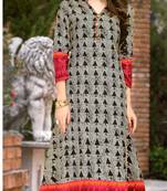 Blue Rayon Block Print Embroidered  Partywear Kurti