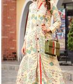 Cream Rayon Block Print Embroidered  Partywear Kurti