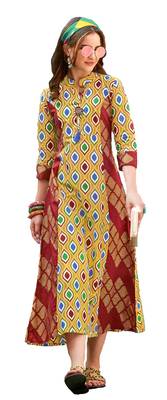 Multi Rayon Block Print Embroidered  Partywear Kurti 1