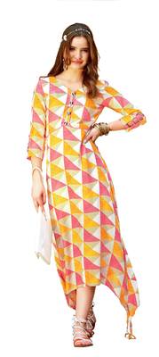 Multi Rayon Block Print Embroidered  Partywear Kurti 1