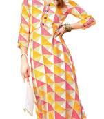 Multi Rayon Block Print Embroidered  Partywear Kurti