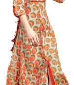 Orange Rayon Block Print Embroidered  Partywear Kurti