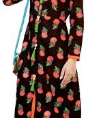 Black Rayon Block Print Embroidered  Partywear Kurti