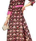 Brown Rayon Block Print Embroidered  Partywear Kurti