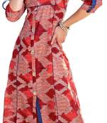 Red Rayon Block Print Embroidered  Partywear Kurti