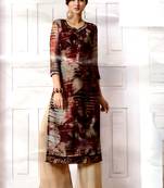 Maroon Rayon Block Print Embroidered  Partywear Kurti