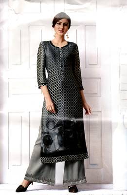Black Rayon Block Print Embroidered  Partywear Kurti 1