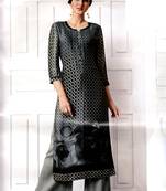 Black Rayon Block Print Embroidered  Partywear Kurti