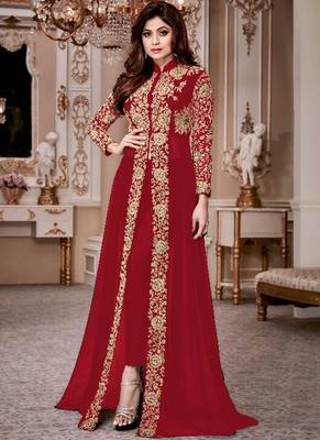 Red embroidered georgette salwar 1