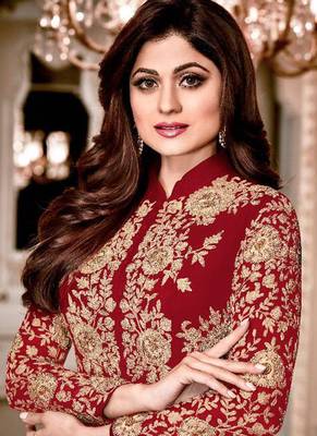 Red embroidered georgette salwar 2