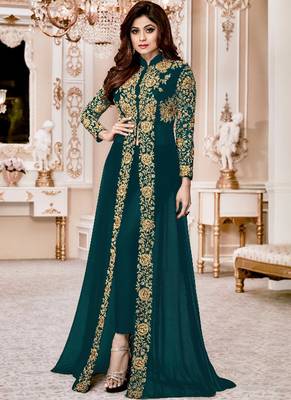 Teal embroidered georgette salwar 1
