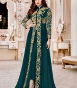 Teal embroidered georgette salwar