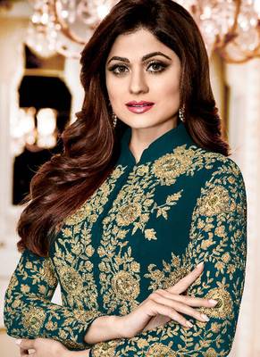 Teal embroidered georgette salwar 2