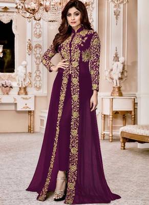 Wine embroidered georgette salwar 1