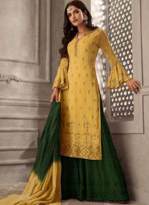 Yellow embroidered georgette salwar 1
