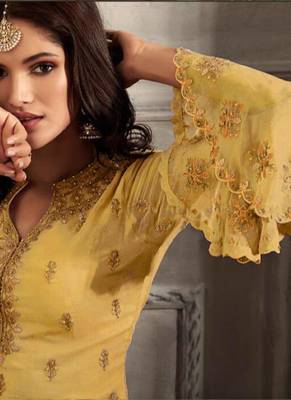 Yellow embroidered georgette salwar 2