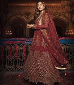 Red embroidered georgette semi stitched lehenga