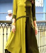 Green Rayon Block Print Embroidered  Partywear Kurti