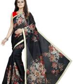 Black Color Digital Printed Organza Saree With Blouse