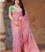   light pink woven banarasi silk saree with blouse