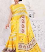 Yellow printed art silk saree with blouse