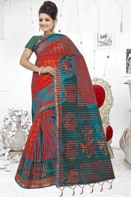 Pink printed cotton silk saree with blouse 1
