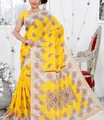 Yellow printed art silk saree with blouse
