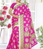 Pink printed art silk saree with blouse