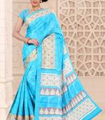 Sky blue printed art silk saree with blouse