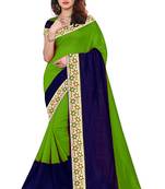 Parrot green plain cotton silk saree with blouse