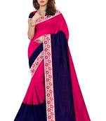 Pink plain cotton silk saree with blouse