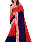 Red plain cotton silk saree with blouse