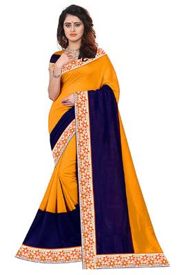 Yellow plain cotton silk saree with blouse 1