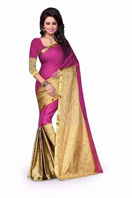 Magenta printed cotton silk saree with blouse 1