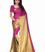 Magenta printed cotton silk saree with blouse