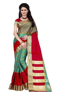 Multicolor printed cotton silk saree with blouse 1